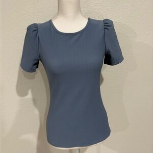Express Blue Fitted Short Sleeve Blouse